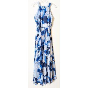 INC International Concepts Sz 8 Blue Floral Maxi Halter Tie Dress Lined 63"L NWT